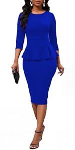 BestGirl Women's Peplum Dresses Bodycon 3/4 Sleeve Wear to Work Office Sheath Dress, XXL
