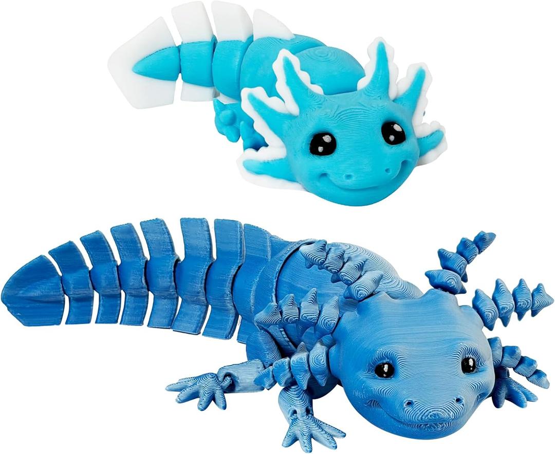 3D Printed Axolotl Set  7-Inch & 4.5-Inch, Durable, Multi-Color, Articulated, Ideal for Display & Play (Ice Blue)