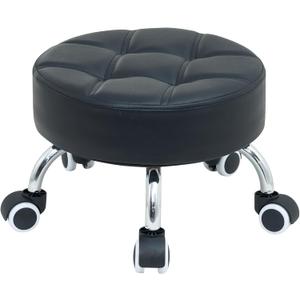 Low Rolling Stool with Wheels - Heavy Duty 360 Swivel Low Stool Chair with Thickened Cushion, Round Roller Seat Stools for Garage Shop Kitchen Home Office Garden Salon Pedicure (Black)