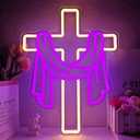 Easter Cross Neon Sign Dimmable Christian Easter Led Sign Jesus Neon Wall Decor Resurrection Light Up Cross Religious neon lights for Home Farmhouse Porch