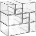 Cosmetic Desk Stackable Storage, Clear Plastic Drawer Storage With 10 Drawers, 4 Different Sizes, Suitable For Desktop, Cosmetics, Pens, Stationery, Jewelry, Crafts Storage And Organization