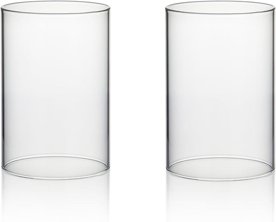 WGVI Hurricane Candle Holder Sleeve, Wide 4", Height 6", Clear Glass Cylinder Candleholder, Chimney Tube, Open Ended Candle Shade, 2 Piece