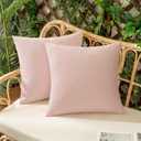 Woaboy Set of 2 Light Pink Outdoor Waterproof Throw Pillow Covers Decorative Farmhouse Linen Pillowcases Solid Cushion Cases for Spring Patio Bedroom Livingroom Sofa Chairs 18x18 Inch