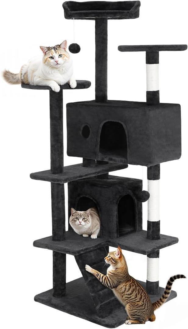 FDW | 54" Cat Tree Tower | Grey | Multi-Level Indoor Activity Center