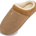 NewDenBer Women's Cozy Memory Foam Slippers Soft Fleece Lined Slip on Indoor Outdoor House Shoes (5-5.5, 5. Tan)
