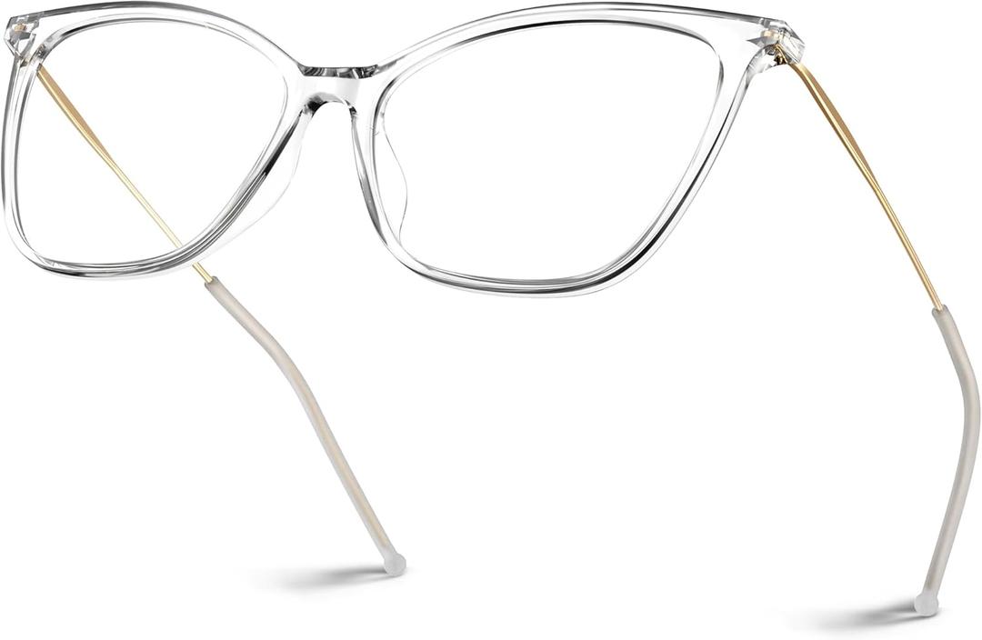 VISOONE Oversized Cat Eye Blue Light Blocking Glasses for Women Large Cute Lightweight Eyeglasses Metal Frame Calina (Clear)