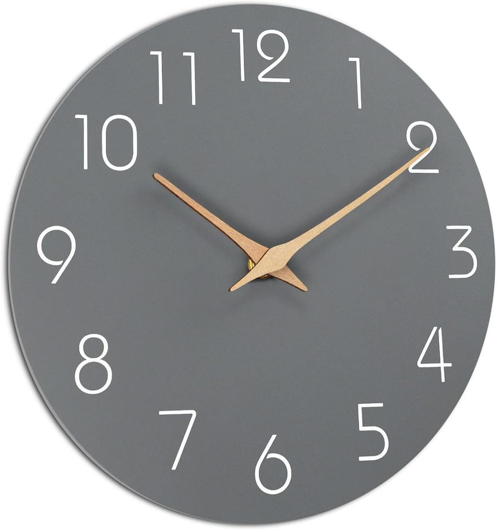 Mosewa Large Wall Clock 16 Inch Gray Modern Flatwood Silent Non Ticking Battery Operated Decorative for Bedroom Bathroom Living Room Kitchen Home Office Hotel (C_gray)