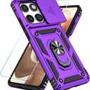 SunStory Compatible with Motorola Moto Edge 2025 Case with HD Screen Protector & Slide Camera Cover & Rotated Ring Kickstand, [Military-Grade] Phone Case for (Purple, Moto Edge 2025)
