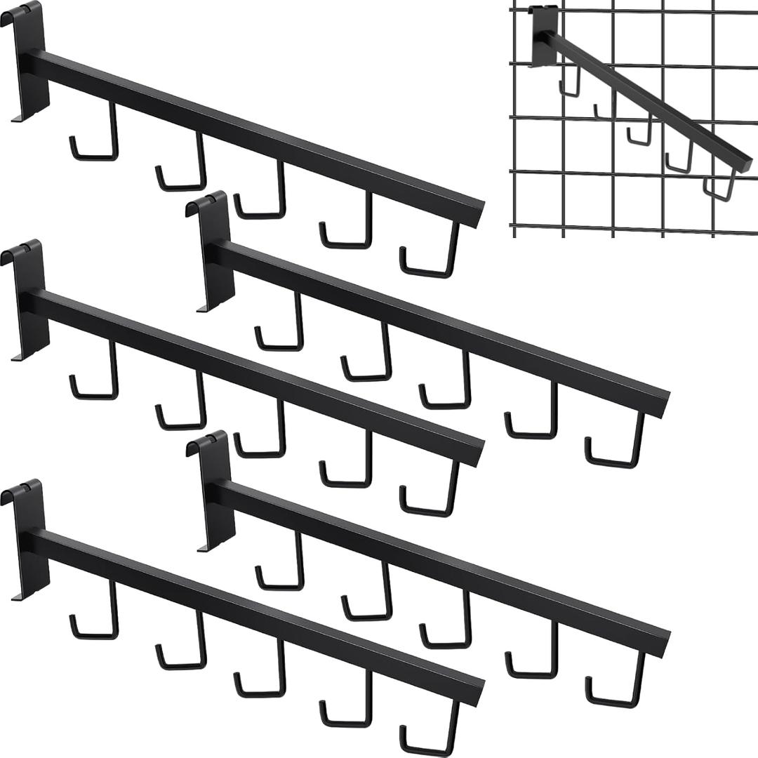 5 Pack Gridwall Waterfall Faceout with 5 Hooks Gridwall Clothes Hanger Gridwall Waterfall Faceout Hooks Rectangular Tube Display for Wire Grid and Grid Wall (5, Black)