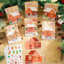 24 Sets Christmas Gingerbread Craft Kit for Kids 3D Gingerbread House Card Making Your Own Festive Winter Greeting Cards Xmas DIY Card Crafts for Holiday Home Classroom School Art Crafts Supplies