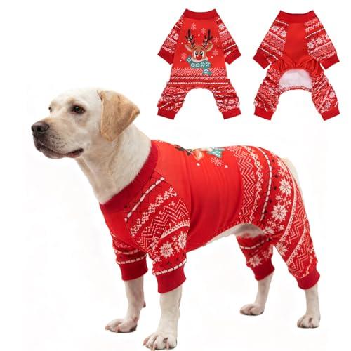 EXPAWLORER Dog Christmas Pajamas for Large Dogs, Pet Holiday Onesie Costume, Warm Soft Lightweight Stretchy Xmas Outfit Winter Clothes Sweater Jumpsuit Pjs for Puppy Cats Boys & Girls, Size: Large