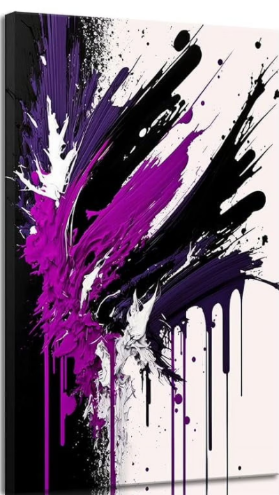 Large Modern Abstract Canvas Wall Art For Living Room Purple Black White Minimalist Wall Art Deco Posters Prints For Bedroom Office