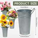 6 Pcs 12 Inch Galvanized Metal Vases Farmhouse French Tall Flower Bucket with Handles Metal Floral Container Vintage French Flower Containers for Party, Wedding Table Centerpiece Decorations