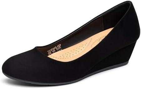 Trary Women's Wedges Heels for Women Pumps Round Toe Mid Heels Comfortable Closed Toe Dressy Shoes Women Pumps Wedge Shoes for Wedding Work Office Party (Size 9, Suede Black)