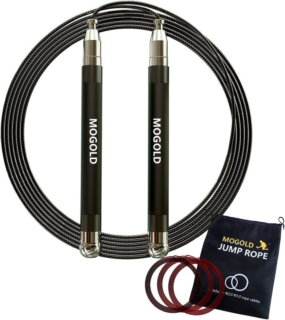 2-in-1 Speed Rope: 2mm for Boxing/MMA & 3mm for CrossFit - Tool-Free Adjustable Cable System with Dual Bearings - Sweatproof Hybrid Grip for High-Intensity Training (Black)