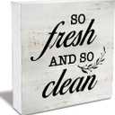 So Fresh and So Clean Wood Box Sign Rustic Wooden Box Sign Farmhouse Home Bathroom Laundry Room Desk Shelf Decor (5 X 5 Inch)
