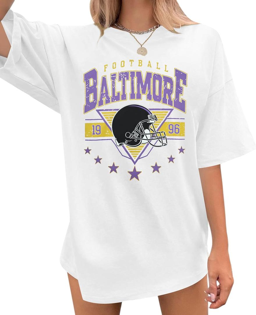 Oversized Football Shirts Women Game Day Tshirt Football Outfits Team Fan Gifts Tee Tops (White, M)