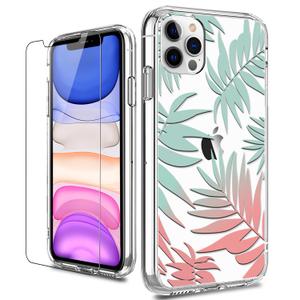 LUHOURI for iPhone 16 Pro Case with Screen Protector - Crystal Acrylic Clear - Fashionable Pattern Design -Wireless Charging -Slim Fit Protective Phone Cover for Women Girls,Tropical Floral Leaves