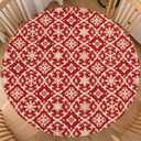 Christmas Round Fitted Tablecloth with Elastic for 40-44 Inch Tables Red Gold Snowflake Block Print Winter Fitted Table Cover Waterproof Holiday Theme Farmhouse Indoor Outdoor Patio Picnic Party