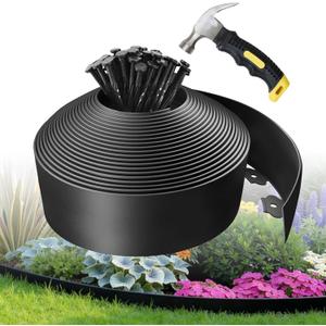Kryonix Landscape Edging, Garden Edging 4 Inch Tall 100 FT Plastic Flexible with 100 Stakes for Gardens, Lawns, Landscaping, Flowerbeds