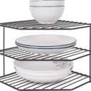 3-Tier Corner Shelf Counter and Cabinet Organizer - Steel Metal Wire - Rust Resistant - Plates, Dishes, Cabinet & Pantry Organizer - Kitchen Organization (10 x 7.5 Inch)(Black)