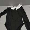 Milumia Women Colorblock Rib Knit Long Sleeve Doll Collar Keyhole Back Bodysuit Shirt Top (X-Small)