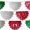 5 Pack - 10 Plastic Flag Designs per Banner Mexican Paper Papel Picado Cinco de Mayo Dia De Los Muertos Decor Day of the Dead Banner. 82 Ft Long "Tri Color" Garland. Green White and Red Vibrant