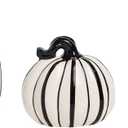 Transpac 3-Piece Dolomite 6.25" Black & White Pumpkins Decor Halloween Autumn Fall Harvest Tabletop End Table Kitchen Table Fireplace Mantle Decoration Multicolor