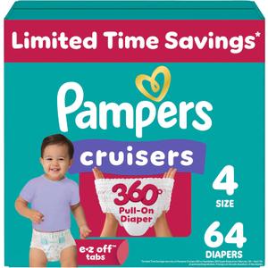 Pampers Diapers - Cruisers 360 - Size 4, 64 Count, Babyproof up to 100% Leakproof Pull-On Diaper