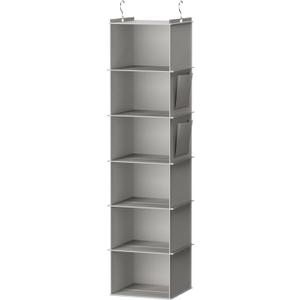 Hanging Closet Organizer and Storage, 6-Shelf Closet Hanging Shelves | Sturdy Bamboo Structure Cloth Hanging Storage, Sweater Organizer, 11.8 x 11.8 x 47.2, Light Grey