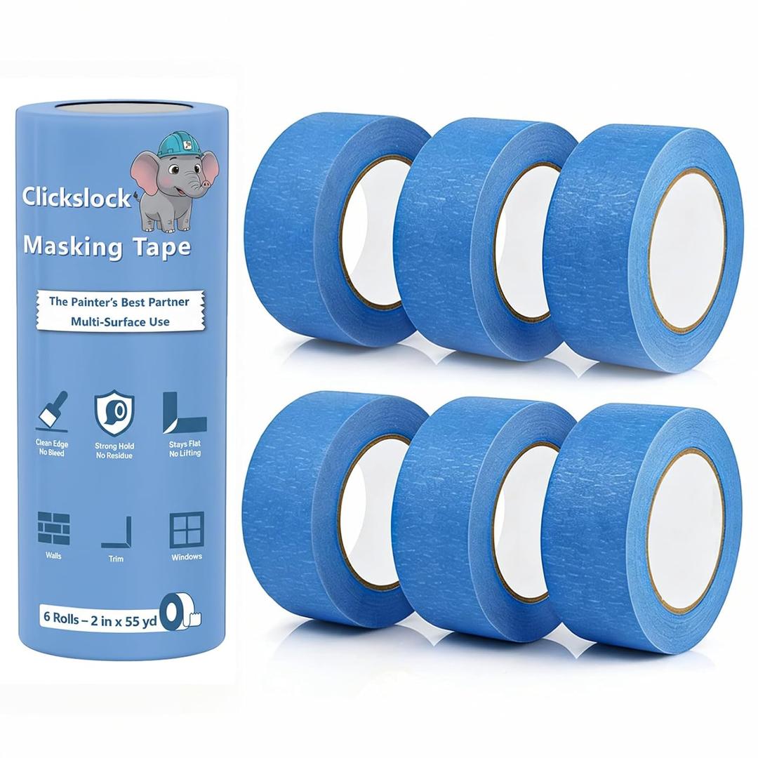 Blue Painters Tape, 2 in x 55 yd, 6 Rolls | Multi-Surface Masking Tape with Clean Removal, Ideal for Painting, Decorating, Indoor and Outdoor Projects