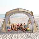 Beach Tent 12 X 12ft Large UPF50+ Pop Up Canopy with 2-Pcs Side Wall, Sun Shelter Rainproof, Waterproof for Camping Trips, Backyard Fun, Fishing, Parties, Or Picnics(Khaki-Upgrade)