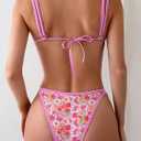 TASHEHE Women's Bikini Set High Leg Cut Double Straps Cute Triangle Swimsuit High Waist Two Piece Bathing Suit (Pink, L)