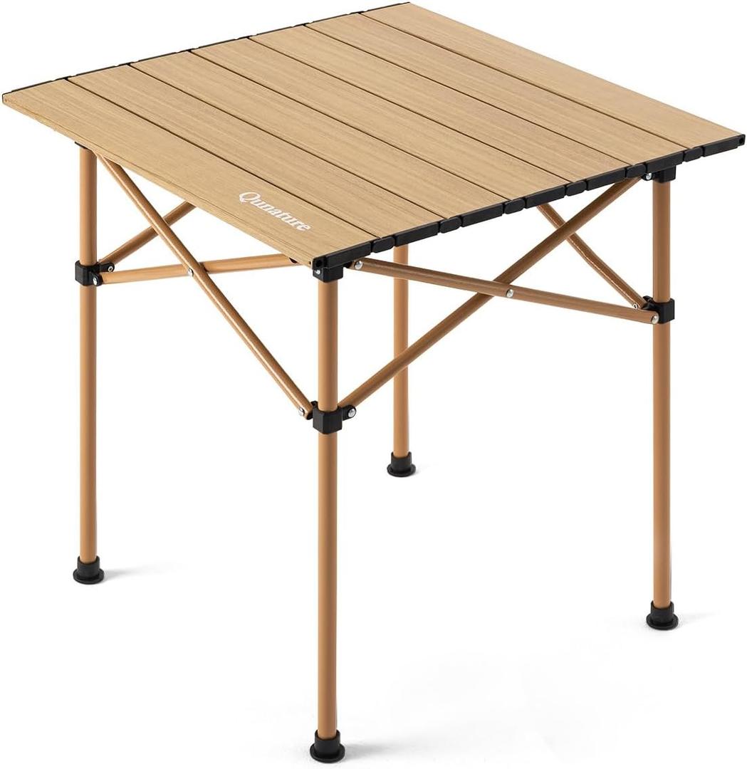 Portable Folding Camping Table, Carbon Steel Outdoor Table with Egg-Crate Design, Heavy Duty for Picnic BBQ Beach, Includes Carry Bag-Brown