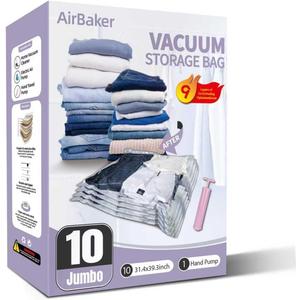 AirBaker Vacuum Storage Bags for moving, Vacuum Seal Bags for Memory Foam, Latex, Clothing & Bedding, Space Saver Bags(1 Queen/Full/FullXL)