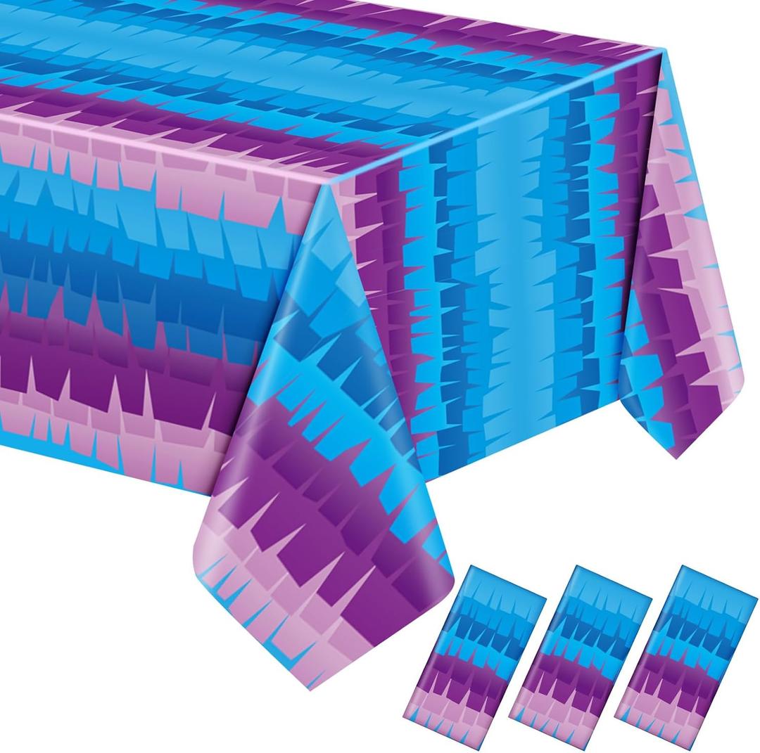 VitalCozy 3 Pcs Video Game Plastic Table Cloth Disposable 108 x 54 Inch Purple and Blue Plastic Tablecloths for Wedding Birthday Game Fan Gaming Theme Party Decorations