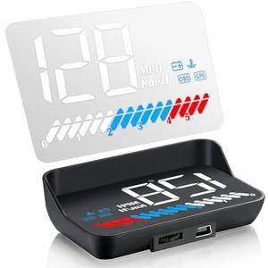 OBD2 Windshield Heads Up Display for Car OBD2 & GPS Dual System Digital Speedometer MPH for Car HUD with RPM Meter, Water TEM, Volt, Mileage, 4 Alarms for OBDII/EOBD 2008+ Sedan Cars