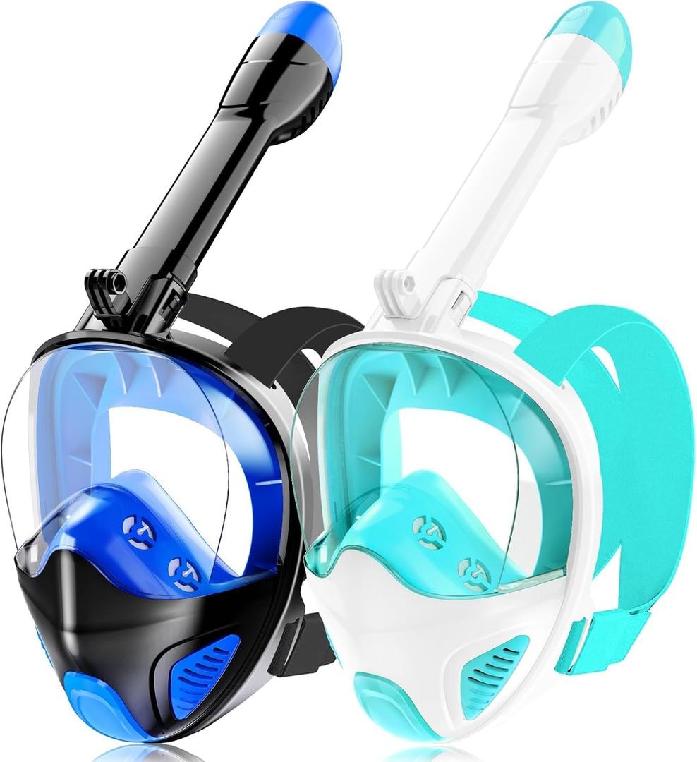 Full Face Snorkel Mask for Adults Teen, Snorkeling Gear with Detachable Camera Mount, Panoramic 180 View, Anti-Fog Anti-Leak Snorkling Set for Man and Women (Dark Blue+Green-S/M)