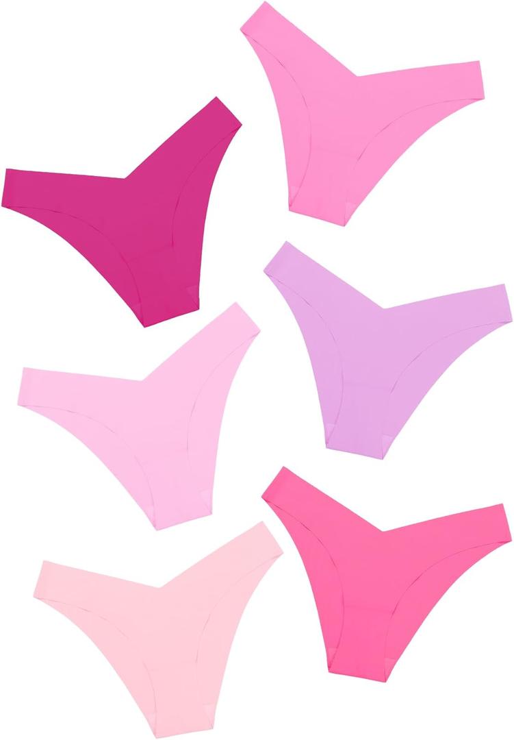 DEANGELMON Women Seamless Bikini Cheeky Underwear Invisible No Show Panties V-Waist Hipster Ladies Soft Stretch Multi Pack (Small, Barbiepink - 6 Pack)