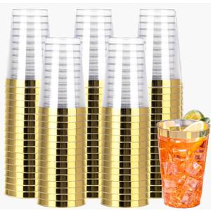 I00000 100 Pack 14 oz Gold Plastic Cups, Gold Disposable Cups Tumblers, Disposable Plastic Glasses Cocktail Glasses Perfect for Party & Wedding