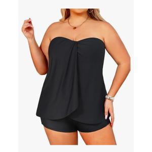 Daci Plus Size Bandeau Tankini Swimsuit for Women 1 Piece Halter Swim Top with Shorts Tummy Control Bathing Suits 20W