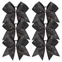 DEEKA 5PCS " Large Glitter Black Cheer Bows with Full Shiny Rhinestones Multicolored Shimmer Cheer Hair Bows Elastic Band Ponytail Holder for Cheerleader Girls Sports-Black
