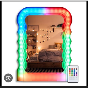 Wavy LED Mirror 18"x 24"Wave Mirror - Irregular Wall Mounted Decorative Mirror for Living Room or Bedroom, Great for Present and Room Décor, 18x24