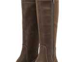 Ruiee Women's Knee High Boots Fashion Flat Long Tall Lengthened Boot Shafts Low Heeled Winter Fall Casual Boots for Women. 240979 Brown PU, Size 6 1/2