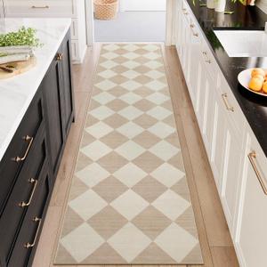 Beeiva Checkered Print Long Hallway Runner Rug Non Slip, Beige Ultra Thin 2.5x10 Washable Runner Rug, Moroccan Trellis Home Decor Faux Wool Neutral Carpet for Bathroom Kitchen Hallways, 10ft Beeiva Checkered Print Long Hallway Runner Rug Non Slip, Beige Ultra Thin 2.5x10 Washable Runner Rug, Moroccan Trellis Home Decor Faux Wool Neutral Carpet for Bathroom Kitchen Hallways, 10ft