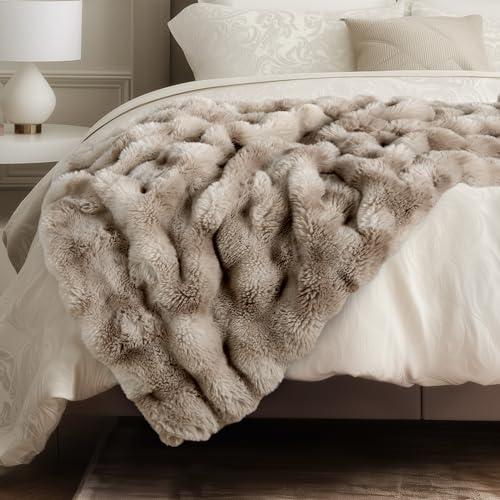 blunique Ultra Soft Cozy Faux Fur Throw Blanket, Fuzzy Plush Thick Bubble Blanket, Oversize Luxury Fluffy Blanket for Couch, Bed, and Living Room, 60x80 Inches, Tie-Dye Light Taupe