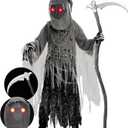 Spooktacular Creations Child Unisex Grim Reaper Costume, Halloween Costume with Glowing Red Eyes for Kids Trick-or-Treating Large