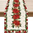 Flower Snowflakes Christmas Winter Xmas Cloth Table Runner Burlap Table Decoration for Home Kitchen Dining Dinner Indoor Holiday Farmhouse Decor 13x36 Inch