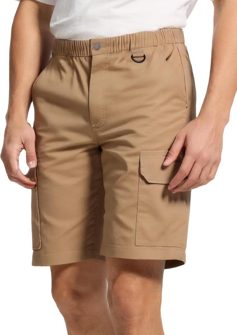 WORK IDEA Men's Cargo Shorts Cotton Drawstring Stretch Short Relaxed Fit (Brown, XXL)