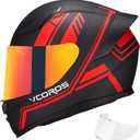 VCOROS Motorcycle Full Face Helmet for Unisex-Adults DOT Approved WS-609 Motorbike Street Bike Racing Helmets, Matte Red Lines, Small
